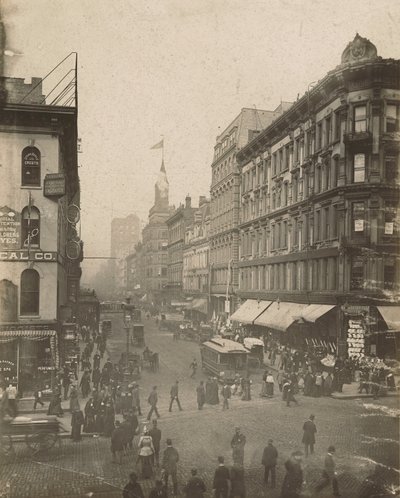 Ansicht der Madison Street nach Westen von der State Street, Chicago, 1889 von American School